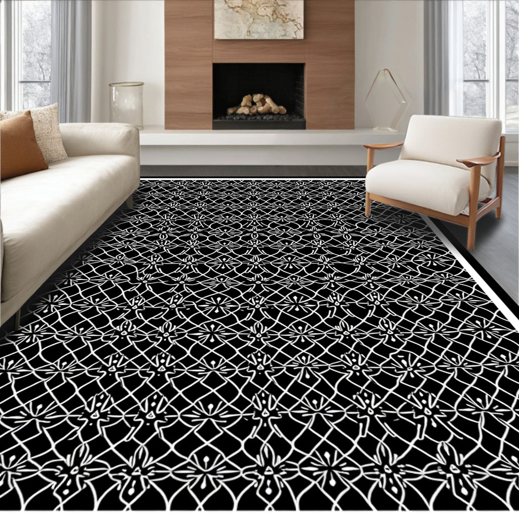Elegant White Filigree Lattice Rug