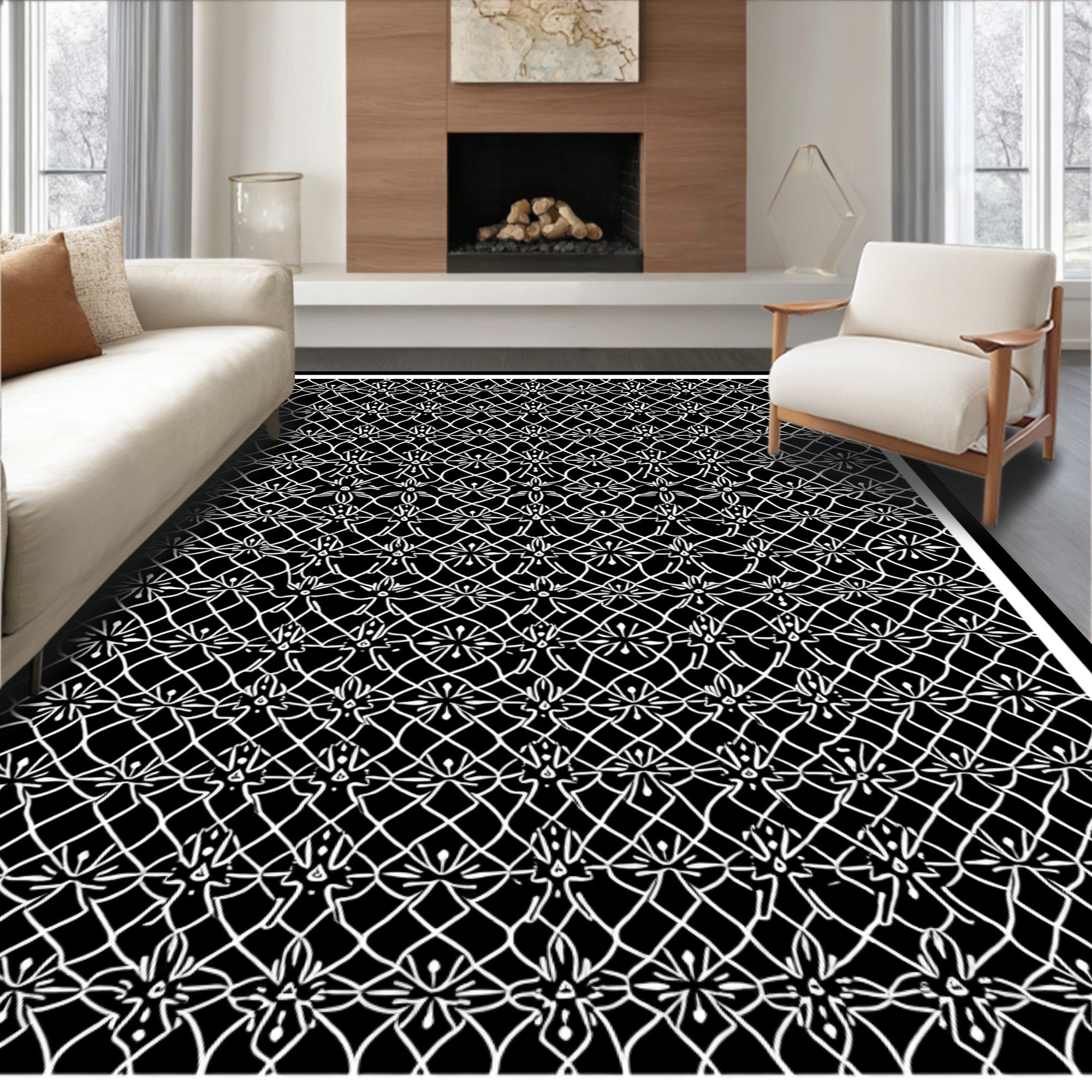 Elegant White Filigree Lattice Rug