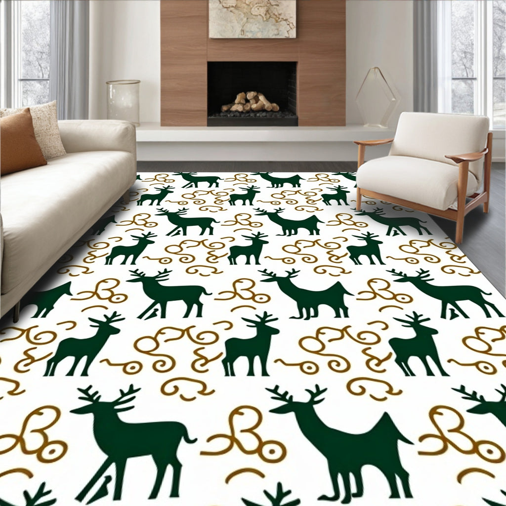 Dark Green Deer With Brown Swirls Rug