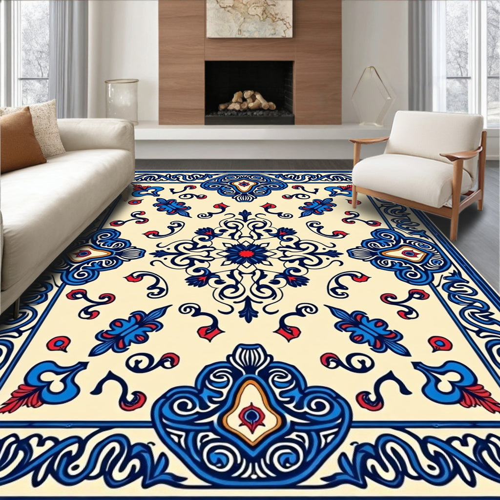 Cream Blue Red Floral Medallion Harmony Rug