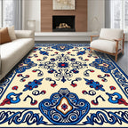 Cream Blue Red Floral Medallion Harmony Rug