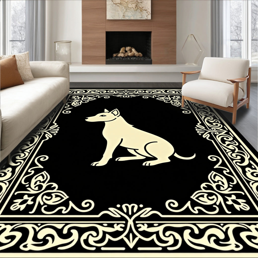 Classic Dog Silhouette Ornate Frame Rug