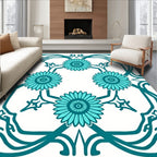 Teal Floral Art Nouveau Frame Rug
