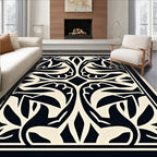 Classic Black and Cream Botanical Inlay Rug