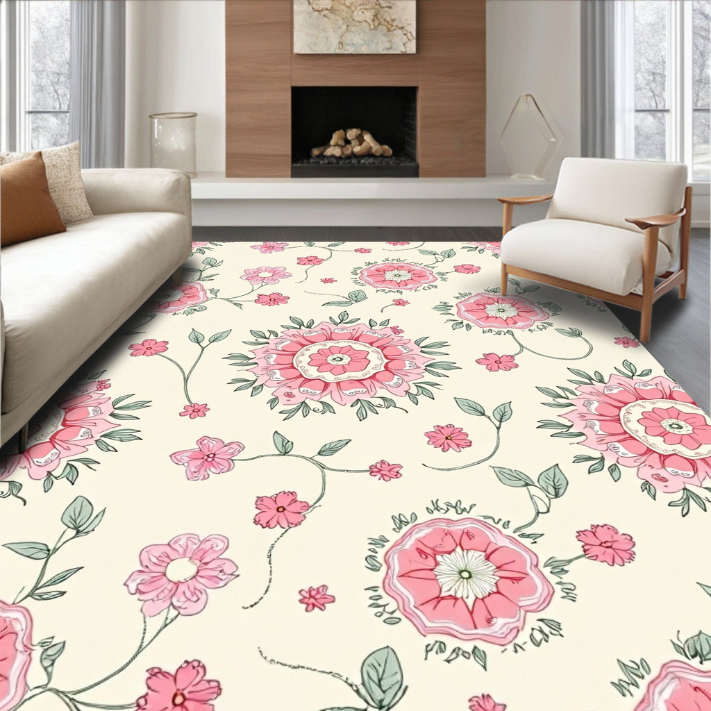 Pink Floral Garden Medallion Rug