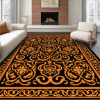 Elegant Orange Floral Scrollwork Rug