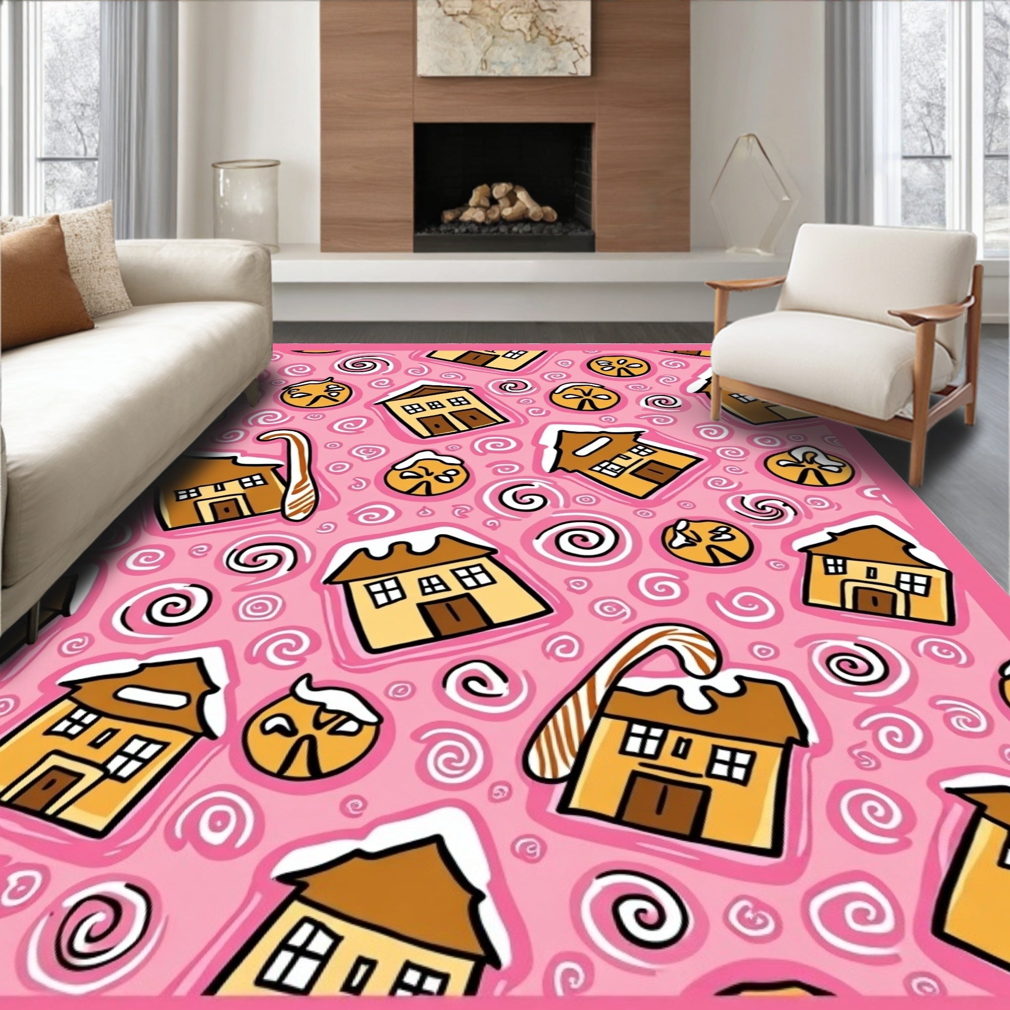 Sweet Gingerbread House Swirl Collection Rug