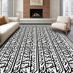 Black white linear abstract tribal Rug
