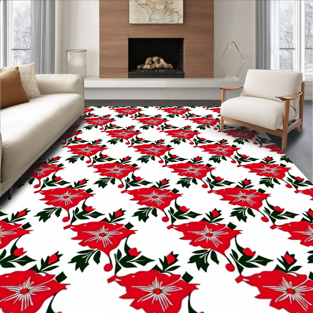 Bold Red Floral Botanical Garden Rug