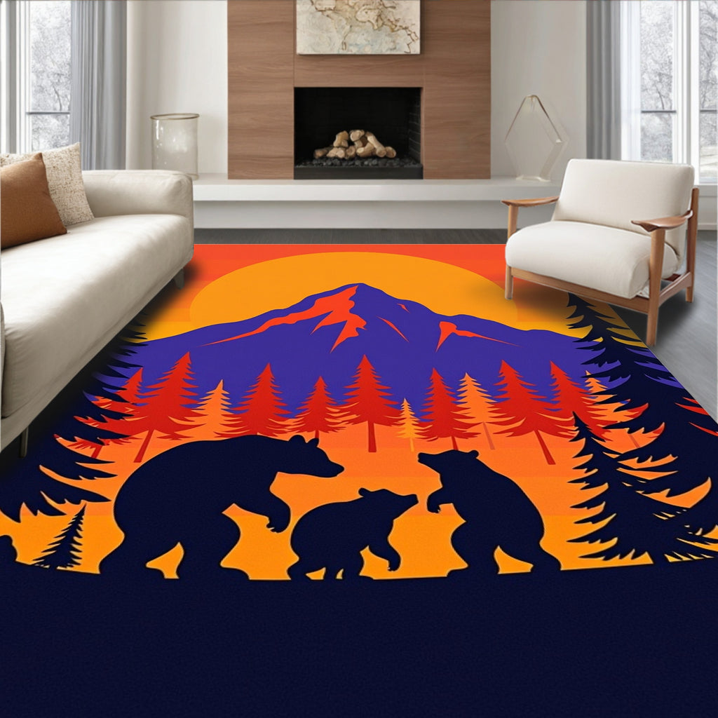 Sunset Mountain Bear Family Forest Rug