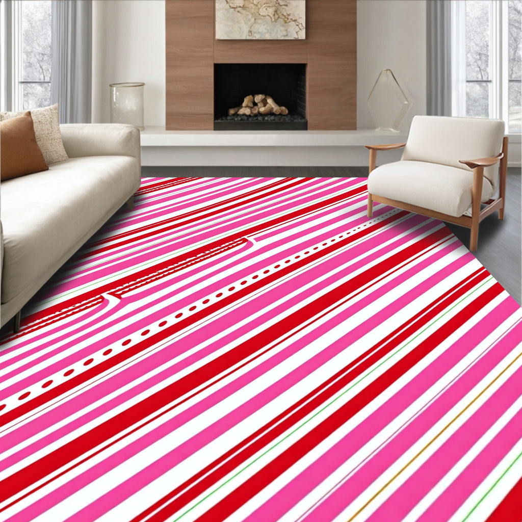 Cherry Pink Diagonal Stripe Delight Rug