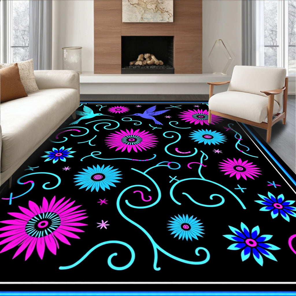 Vibrant Hummingbirds and Flowers Collection Rug