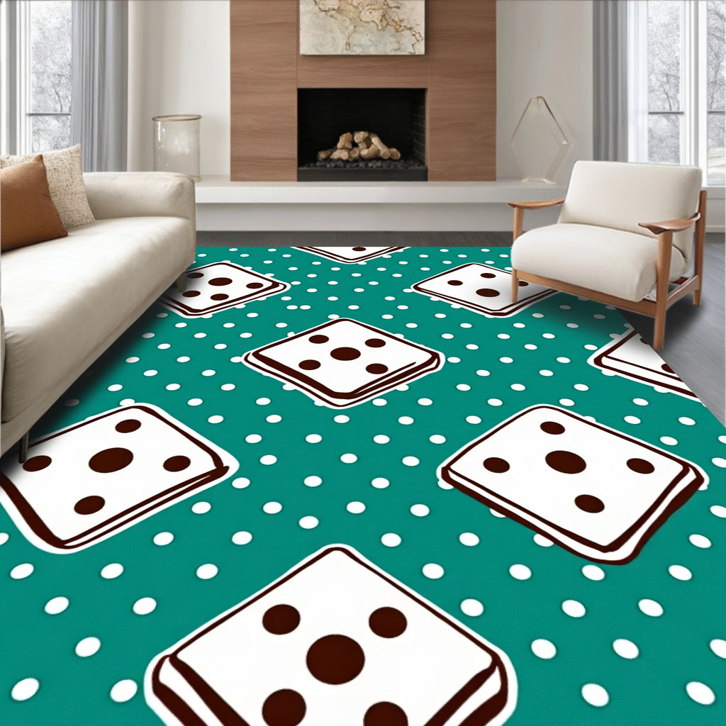 Teal White Polka Dot Dice Rug