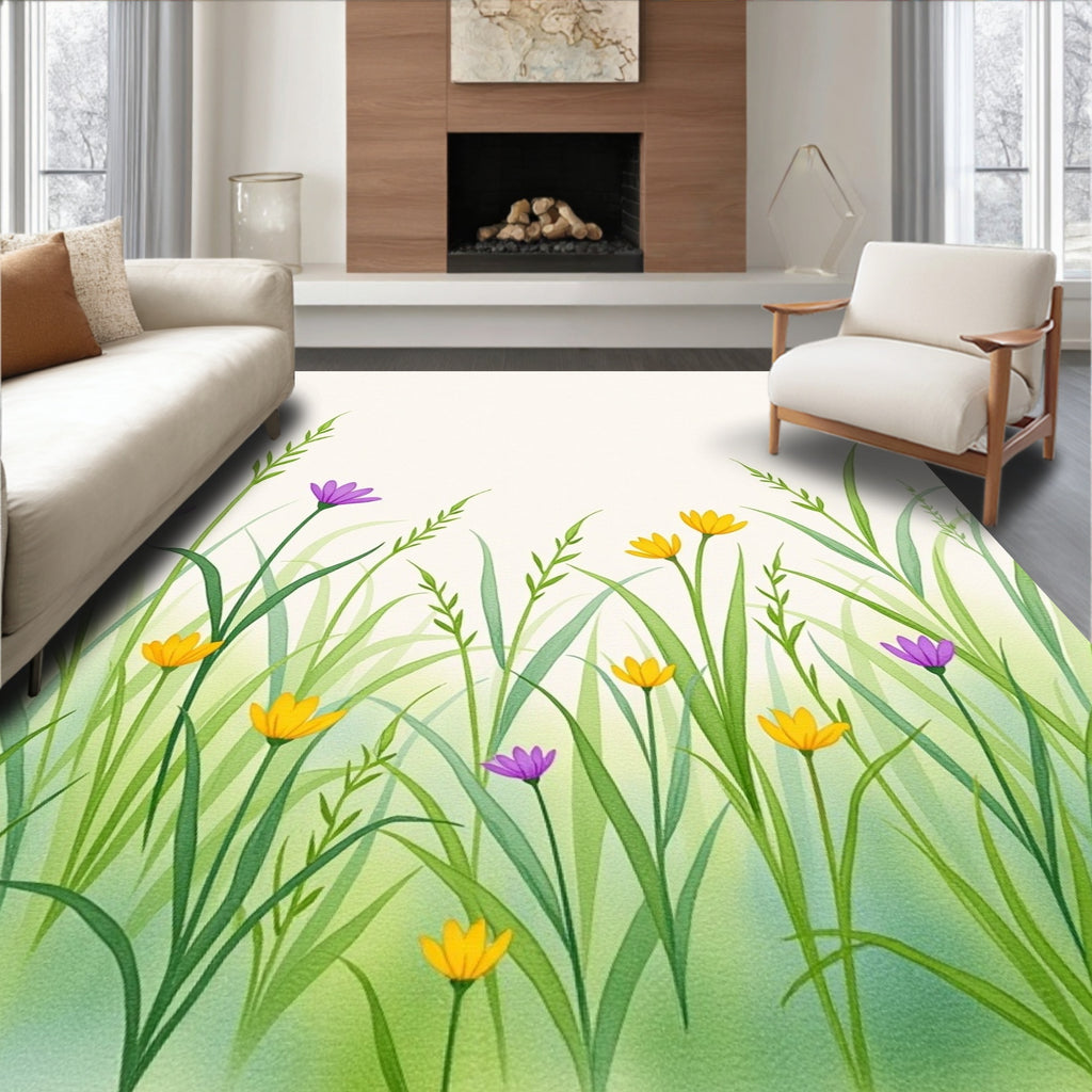 Watercolor Meadow Wildflower Garden Rug