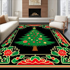 Festive Red Green Star Christmas Tree Rug