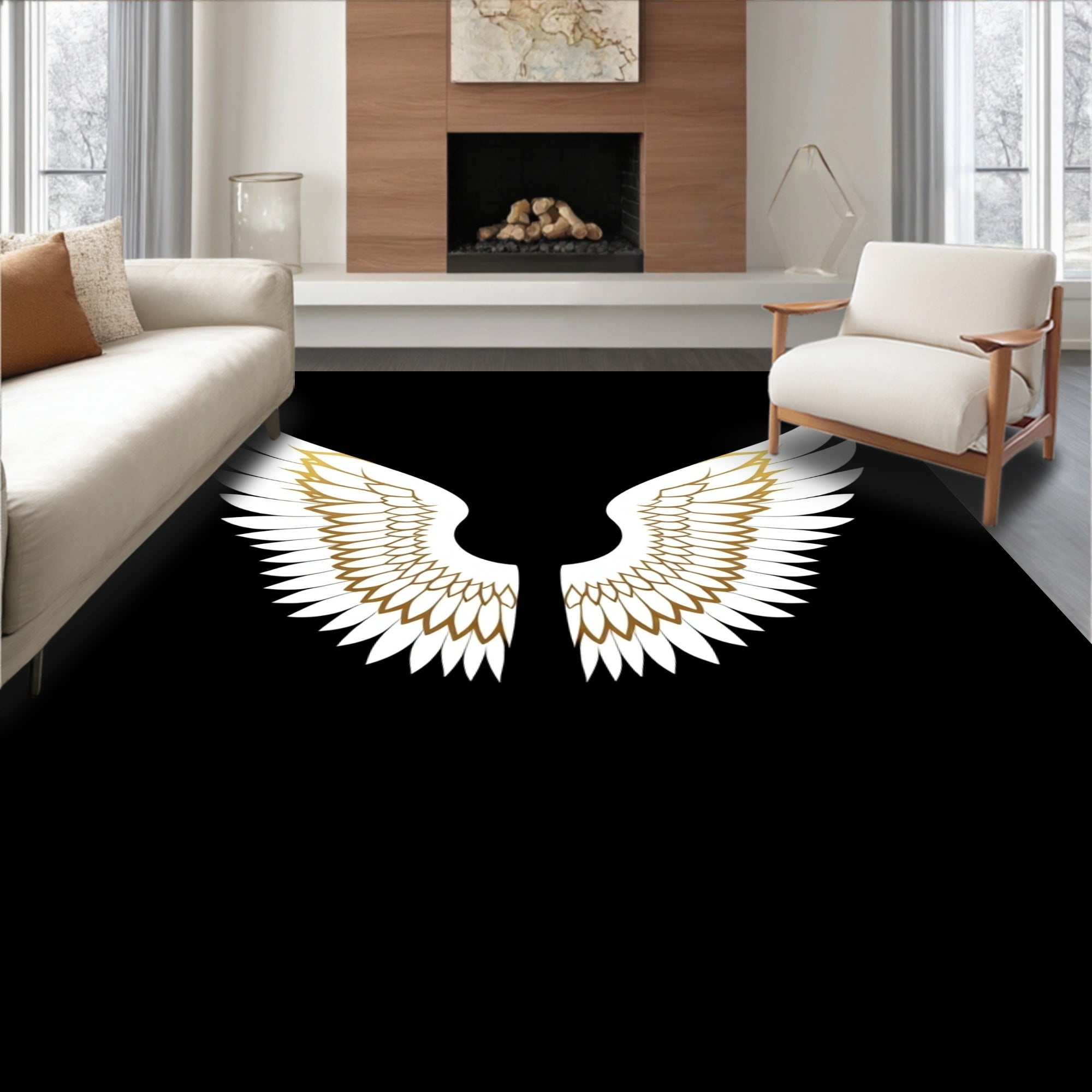 White Gold Feathered Angel Wings Rug