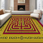 Deep Maroon Geometric Labyrinth Rug