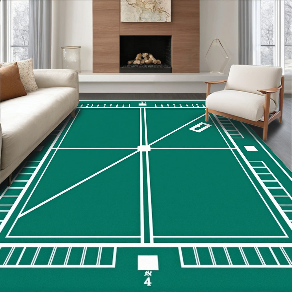 Emerald Green Geometric Grid Rug