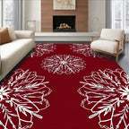 Deep Red White Floral Mandala Rug