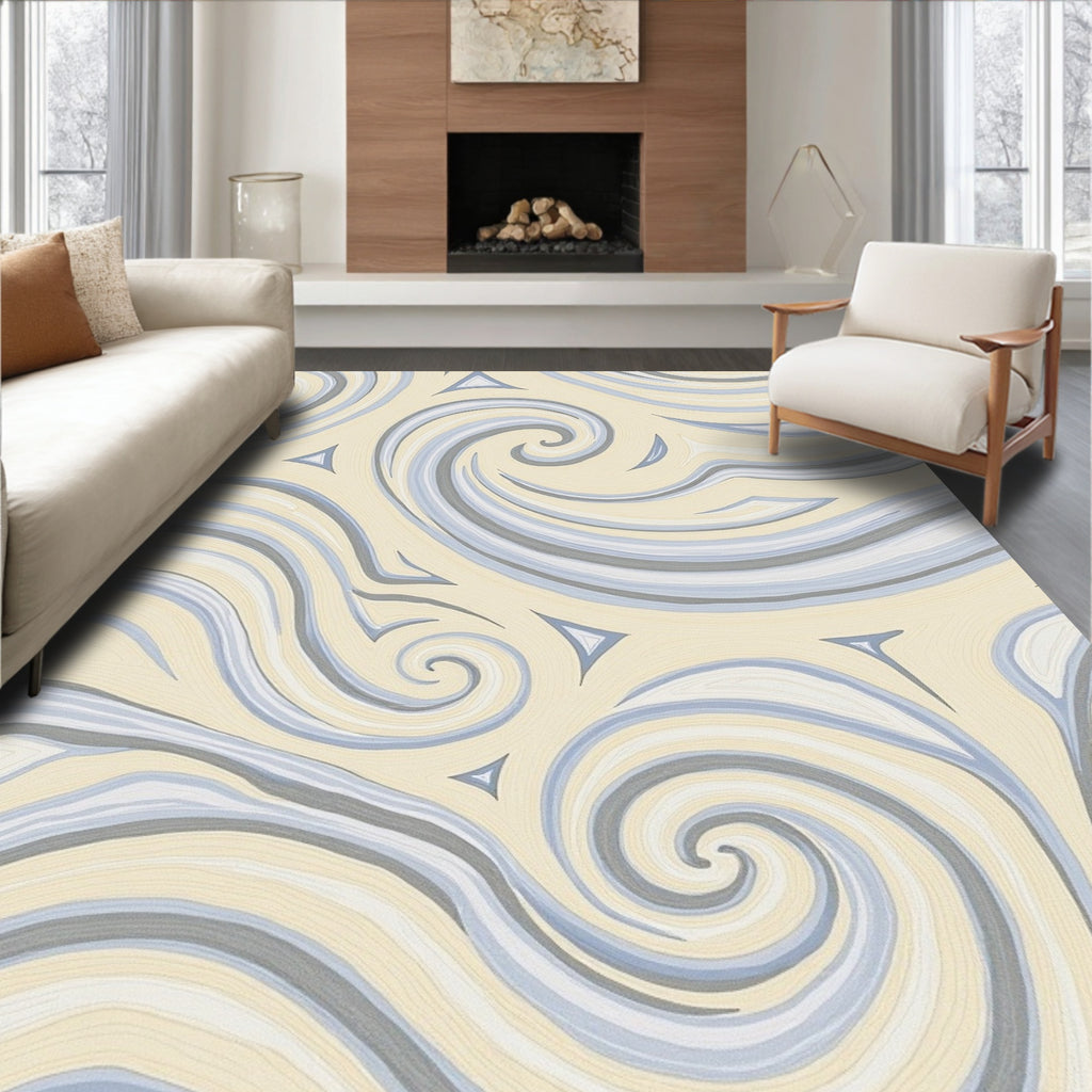 Pale Yellow Swirl Triangles Abstract Rug