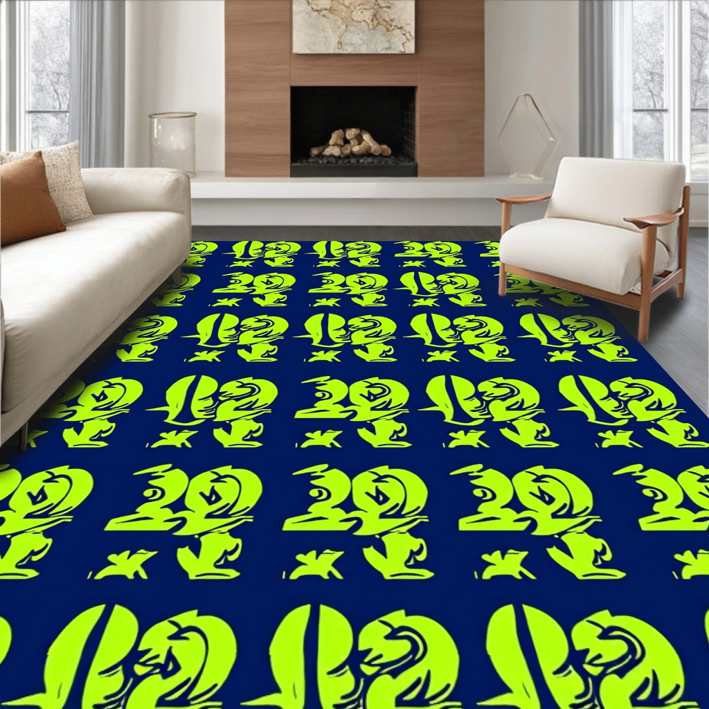 Bright Lime Geometric Figures Navy Rug