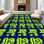 Bright Lime Geometric Figures Navy Rug