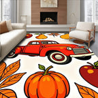 Autumn Red Truck Fall Harvest Fruits Rug
