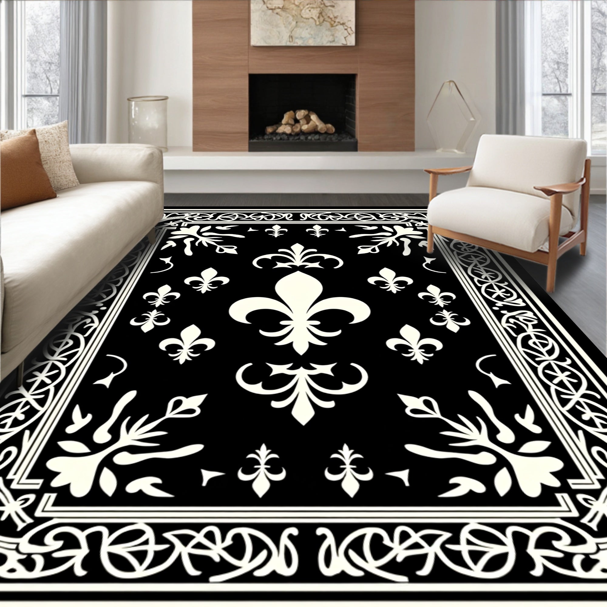 Classic Ivory Fleur-de-lis Border Rug