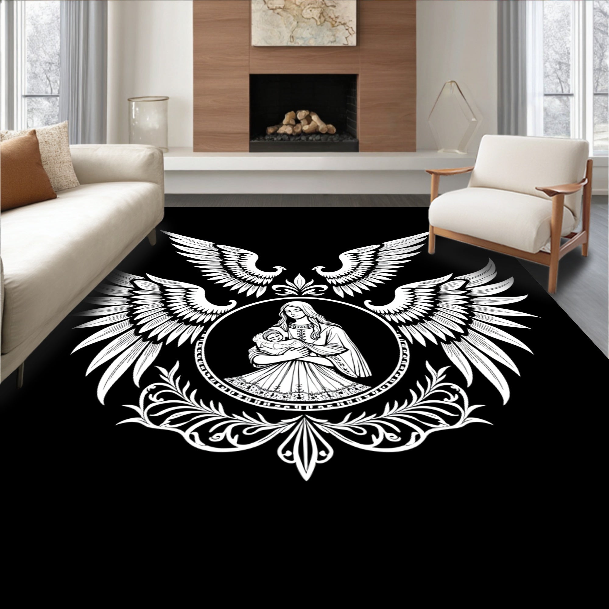 White Angel Mother Infant Crest Rug