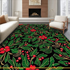 Red Berry Floral Garland Black Rug