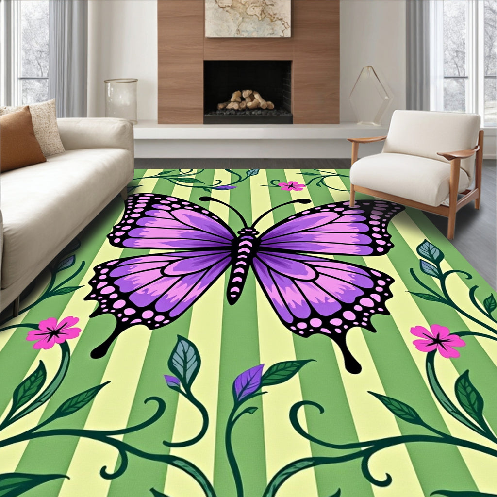 Enchanting Purple Butterfly Botanical Rug