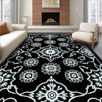 Black White Floral Medallion Rug