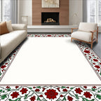 Deep Red Floral Vine Border Rug
