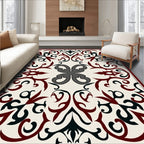 Ornate Crimson Black Filigree Square Rug