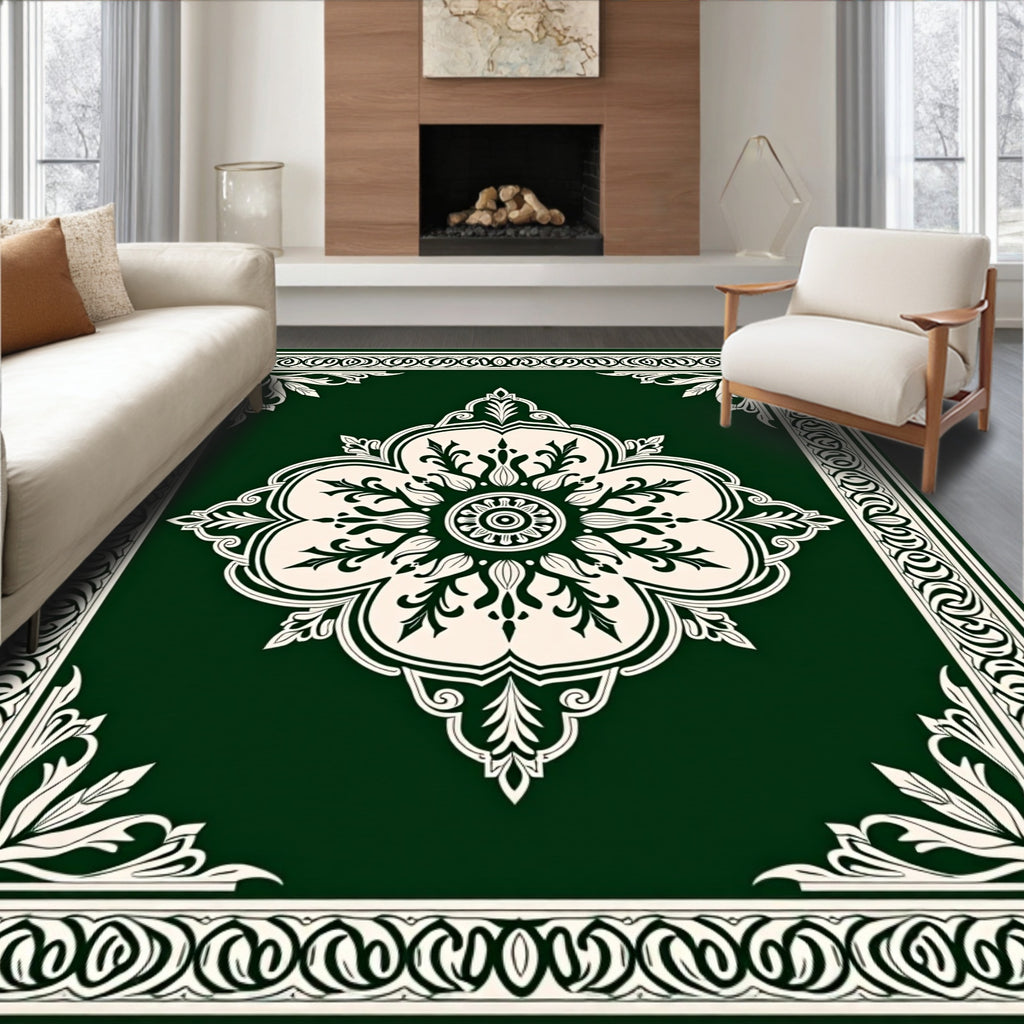 Deep Emerald Floral Lattice Rug