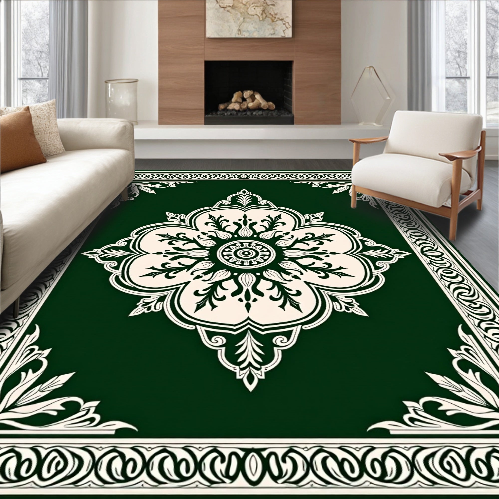 Deep Emerald Floral Lattice Rug