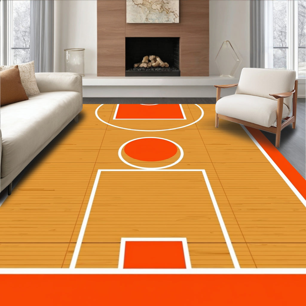 Orange court lines and wood texture Rug