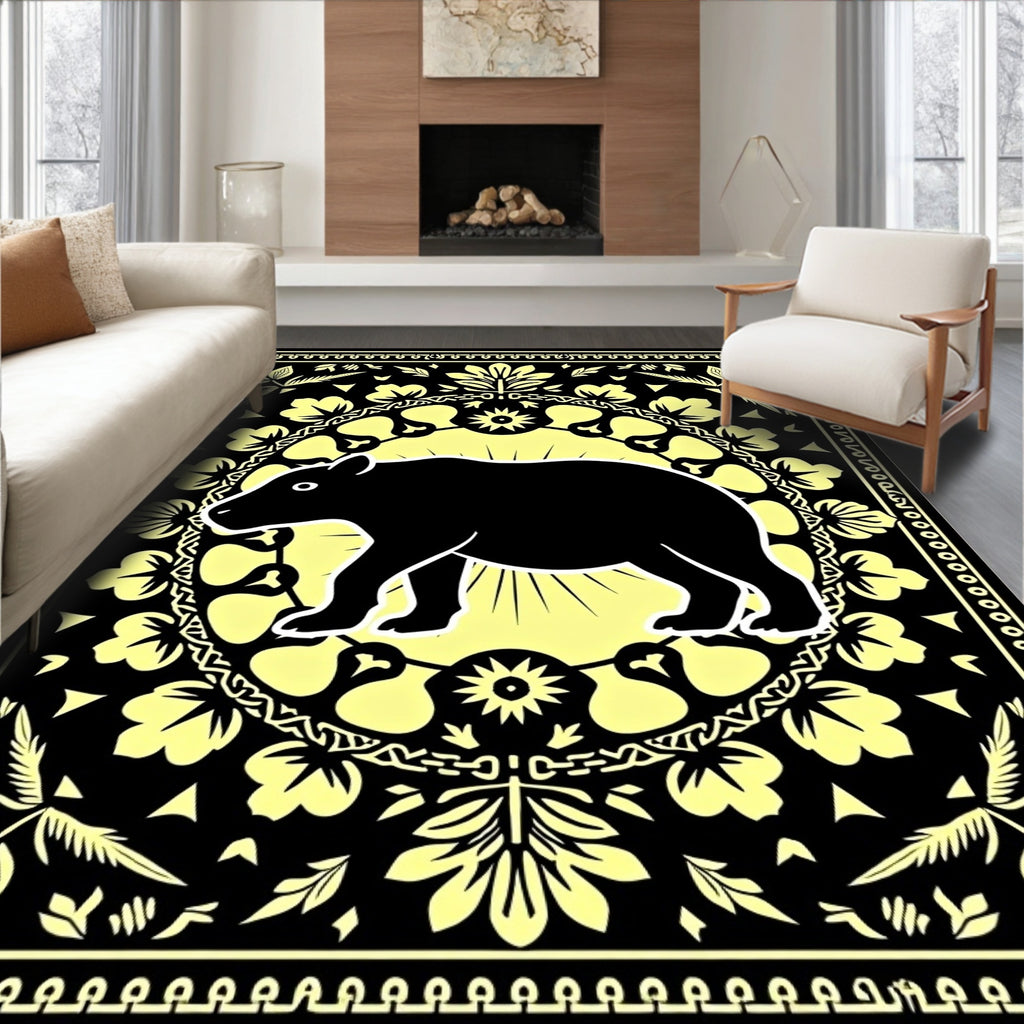Black Tapir Yellow Floral Border Rug