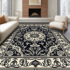 Classic Black Cream Medallion Border Rug