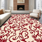 Crimson Swirl and Leaf Scroll Rug