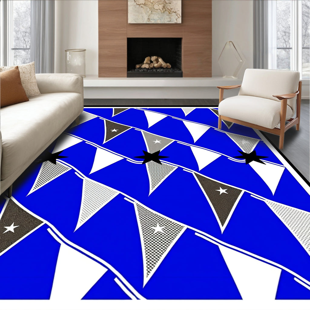 Bold Blue Bunting Star Flags Rug