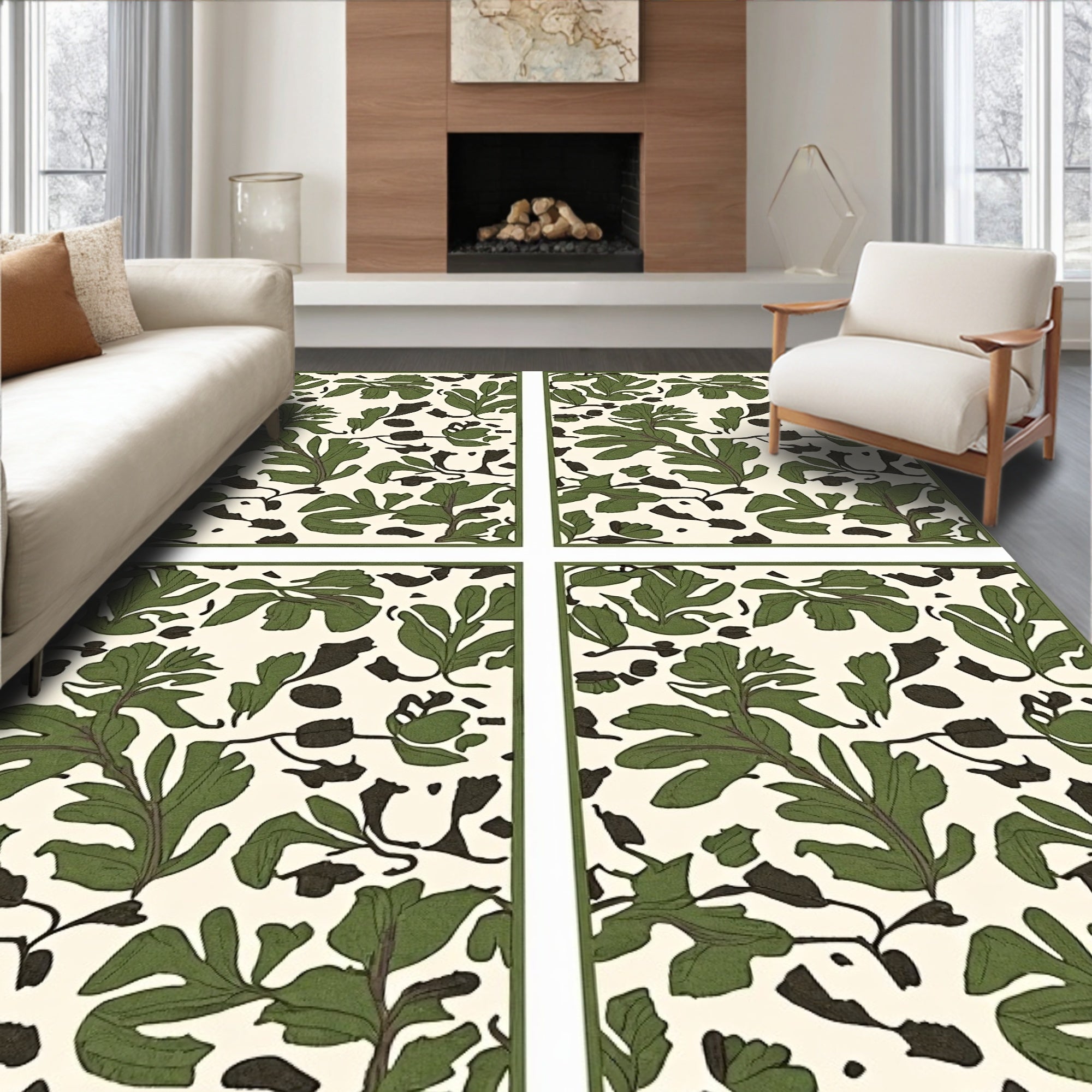Green Leaf Organic Cream Rug