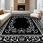 Classic Black White Floral Frame Rug