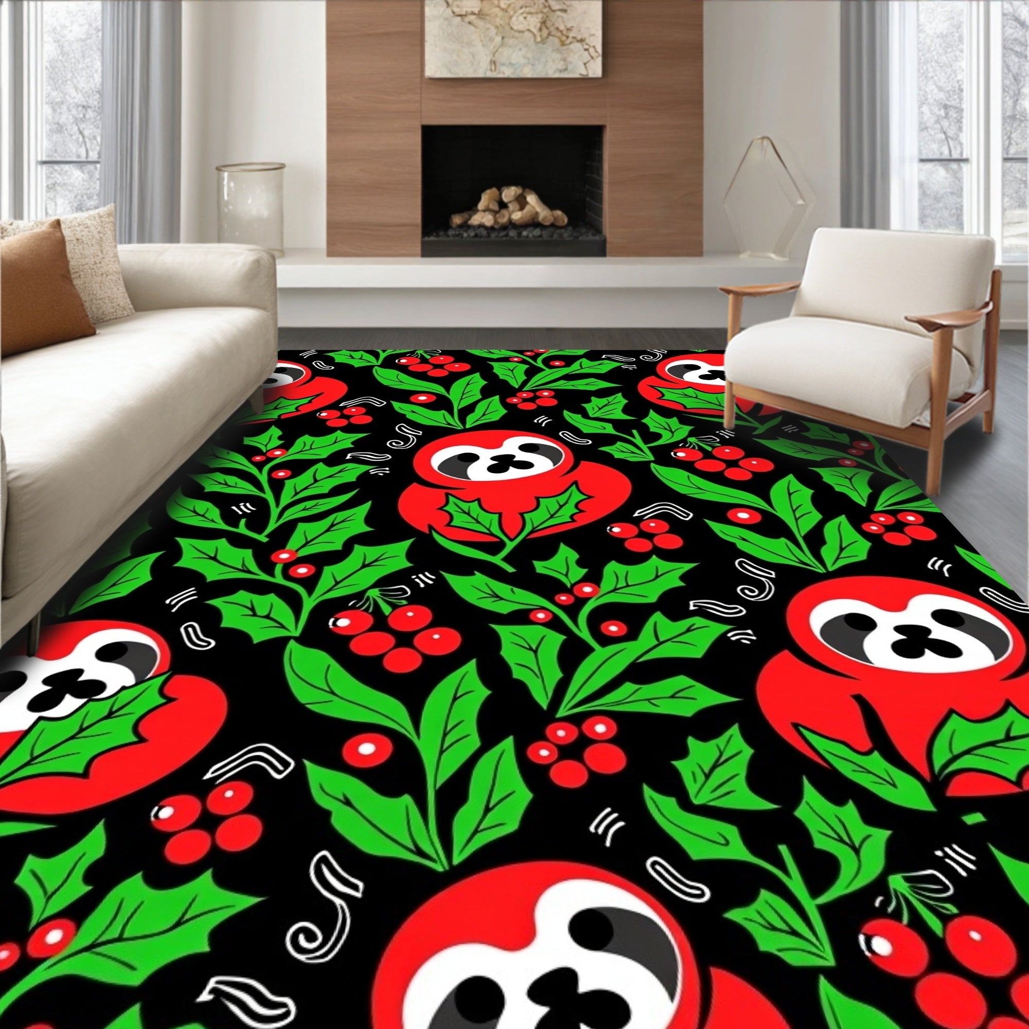 Jolly red sloth holly berries Rug