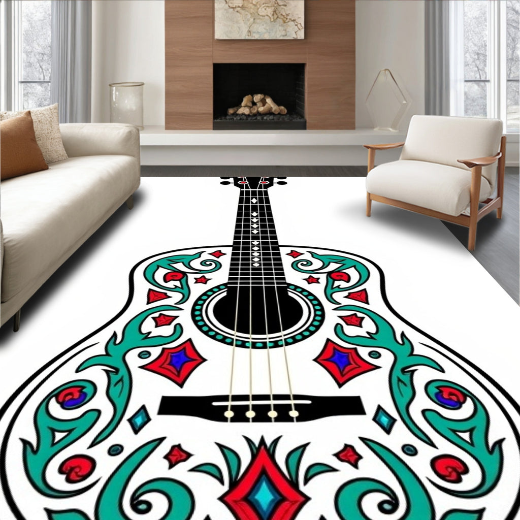 Whimsical Teal Red Diamond Guitar Rug