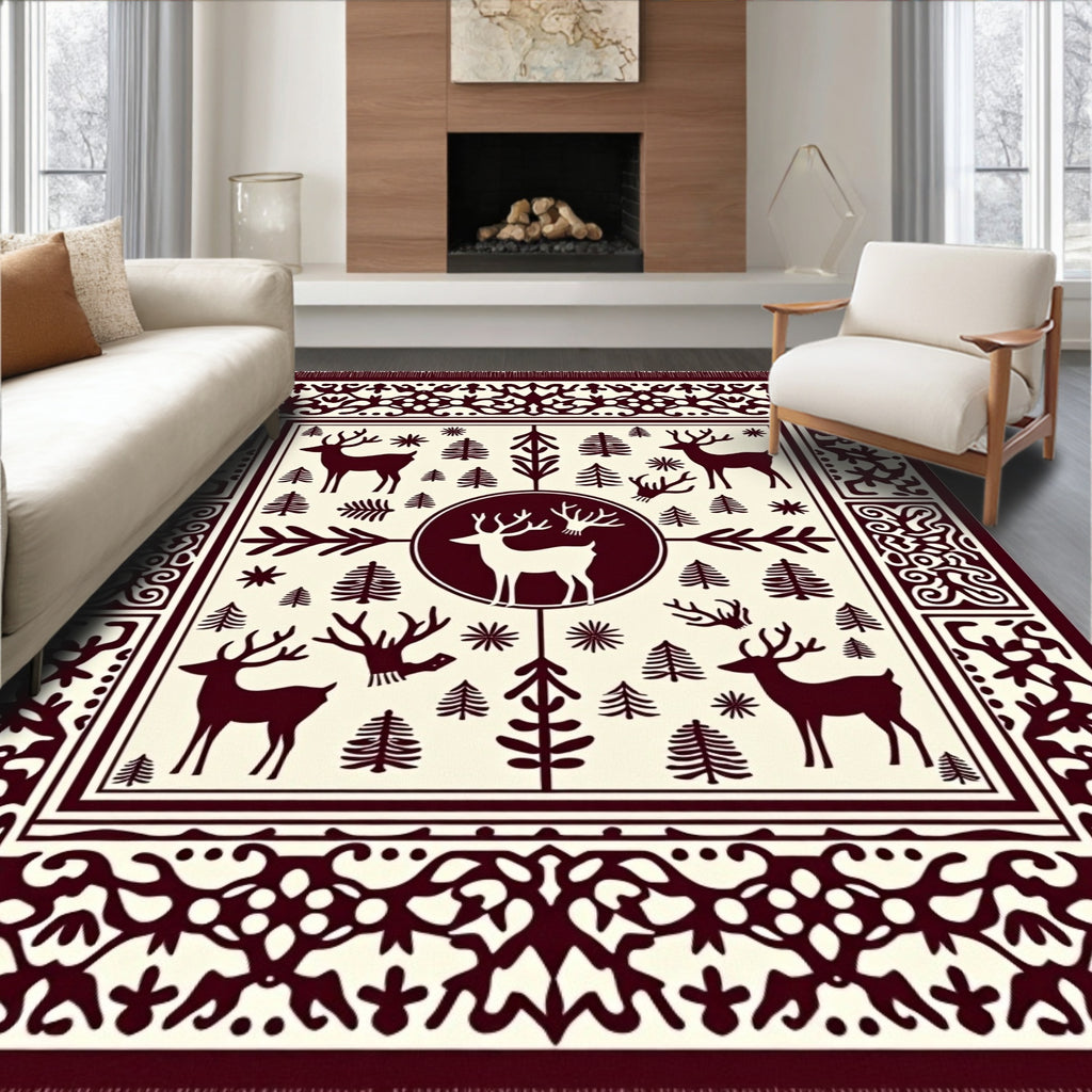 Crimson Deer Forest Square Rug