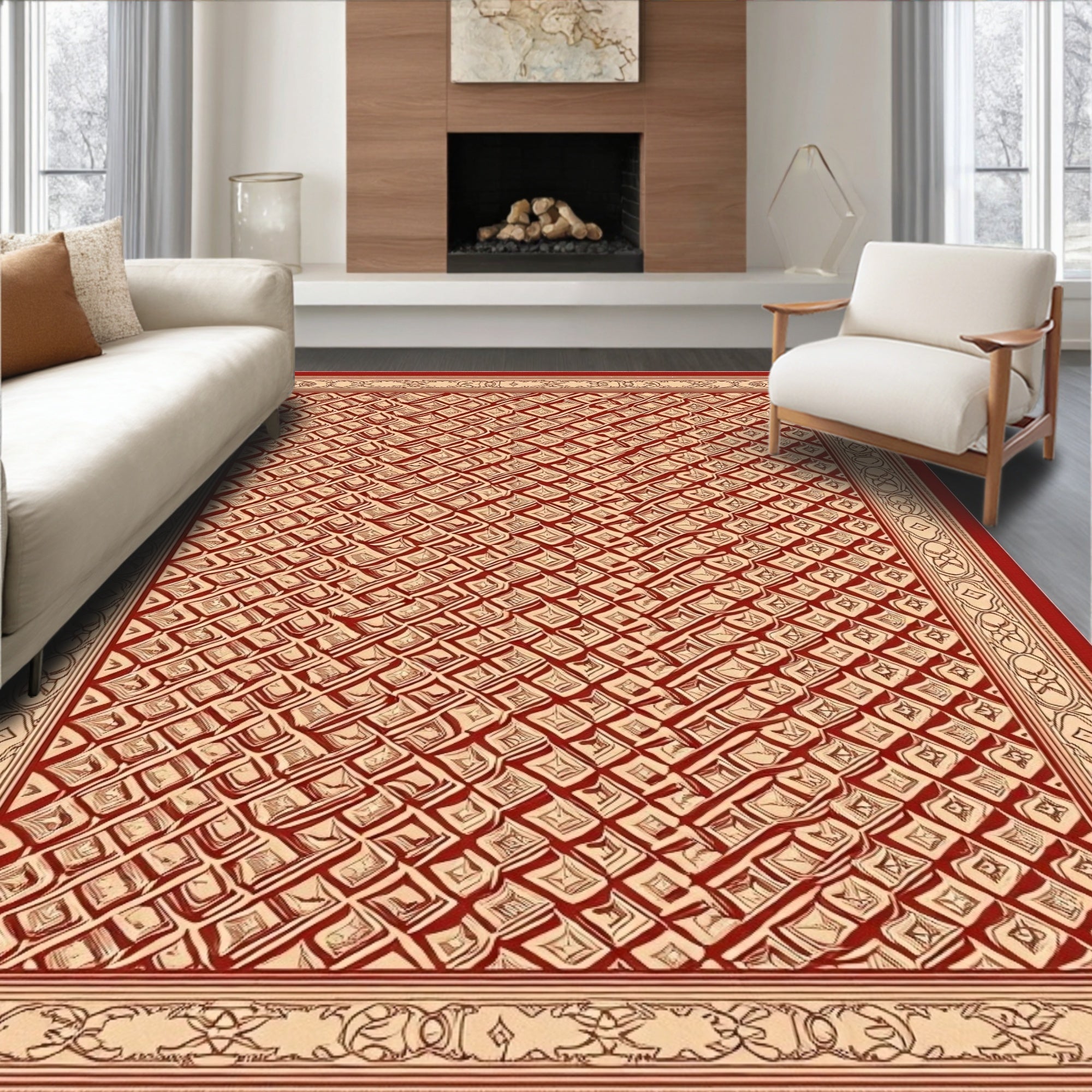 Crimson Beige Diamond Quilt Rug