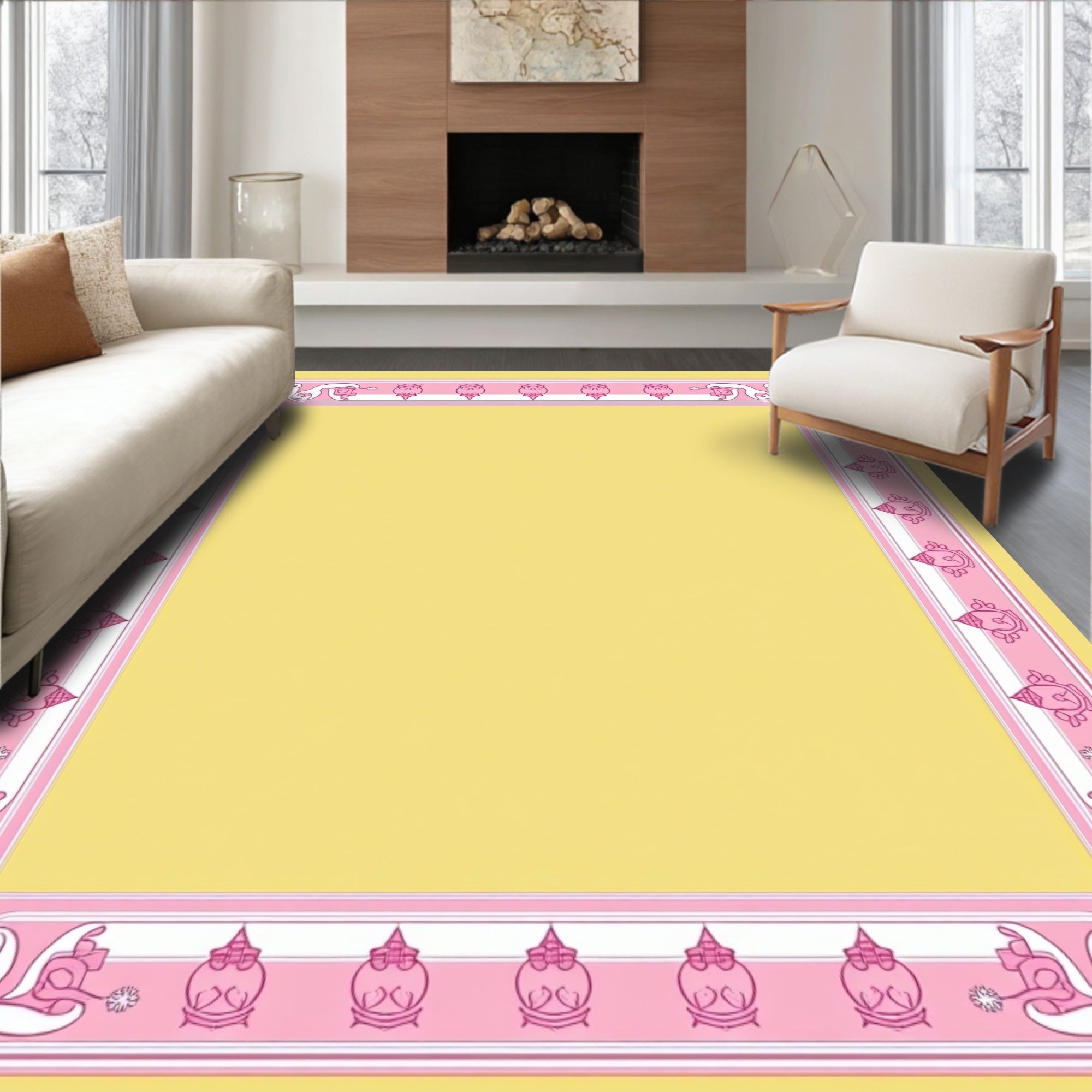Whimsical Pink Owl Border Rug