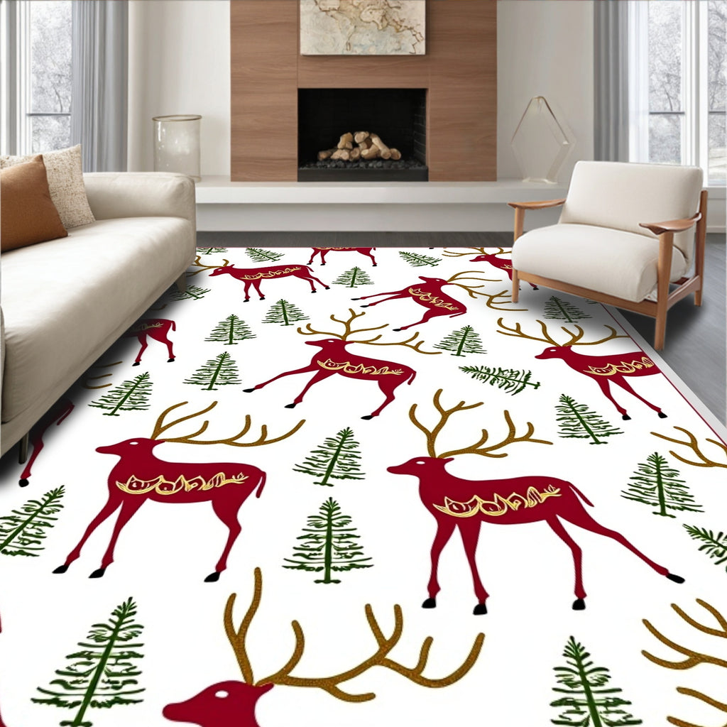 Rich Red Majestic Stag Forest Rug