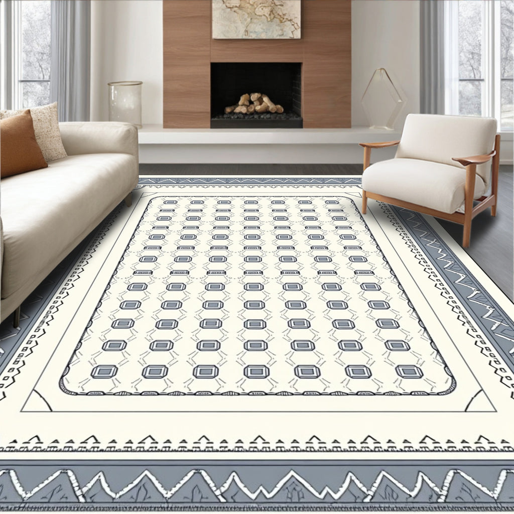Gray Rectangular Jewel Tribal Border Rug